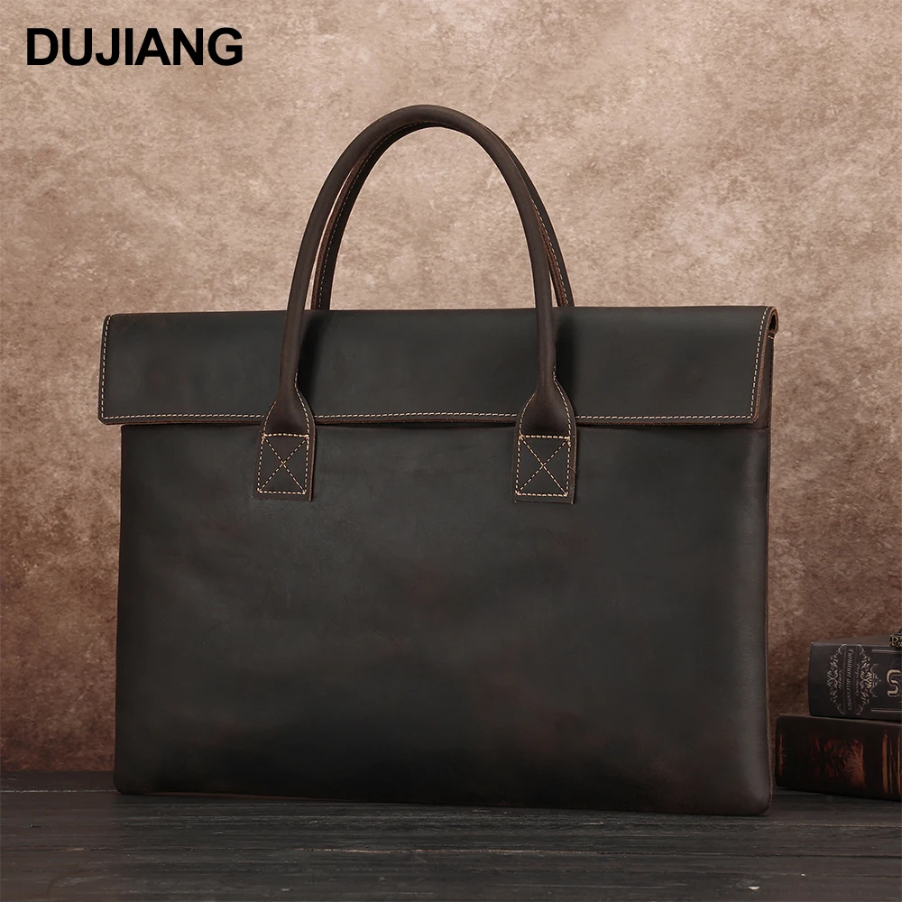 

Vintage Genuine Leather Lawyer Laptop Bags Handbag Mens Office Bag Leather Briefcases, Coffee
