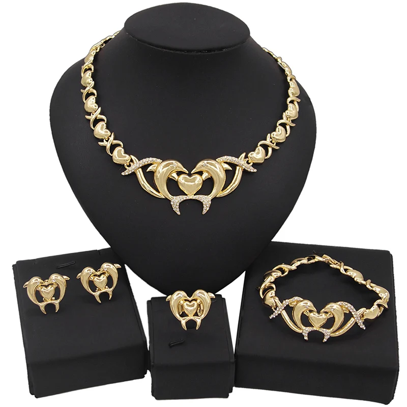 

Yulaili Hot Style Dolphin I Love You Hugs And Kisses Jewelry Set XO Big Jewelry Sets 18K Gold-Plated Jewelry Sets Women X0049