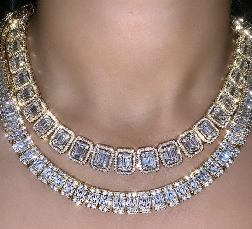 

iced out sparking bling wedding engagement bridal jewelry gold diamond necklace for women, Rose gold