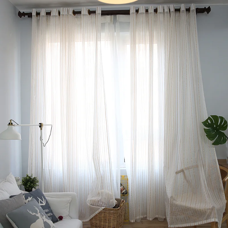 现代白色透明窗帘豪华条纹设计窗户厕所厨房窗帘客厅卧室黄色薄纱