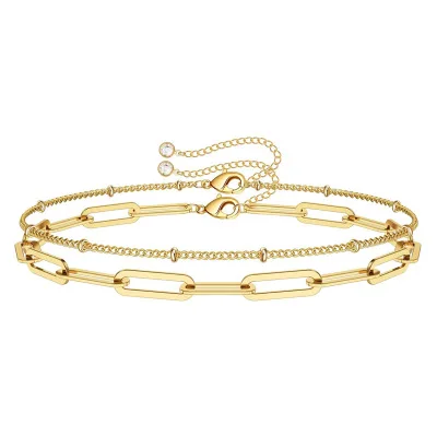 

Dainty Gold Bracelets Adjustable Layered Bracelet Oval Chain Bracelets for Women