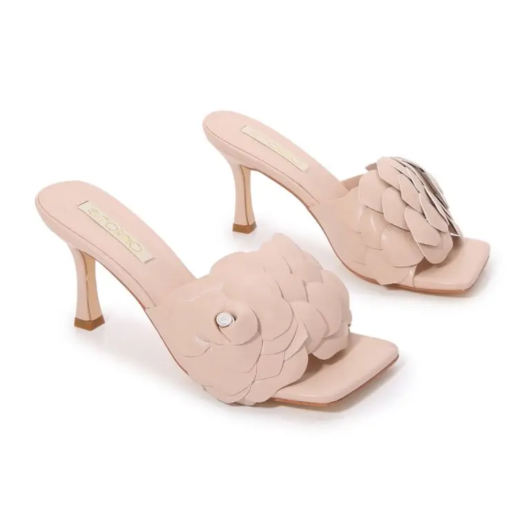 

Trendy Beatiful Flowers square high heel shoe Women Medium Heels Shoes Sandals, Customized color