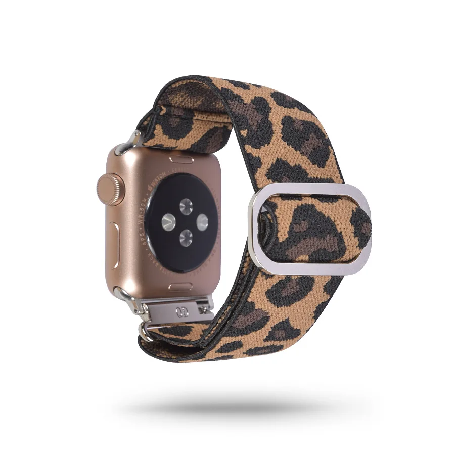 

Adjustable Elastic Strap Band for Apple Watch 38mm, Ladies and Girls Band Strap Bracelet Leopard Scrunchie Watch Band for iWatch, Custom color accept and costom