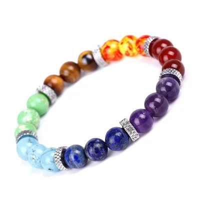 

Amazon-quality natural stone amethyst tiger eye stainless steel accessory CHAKRA seven CHAKRA bracelet, As pic show