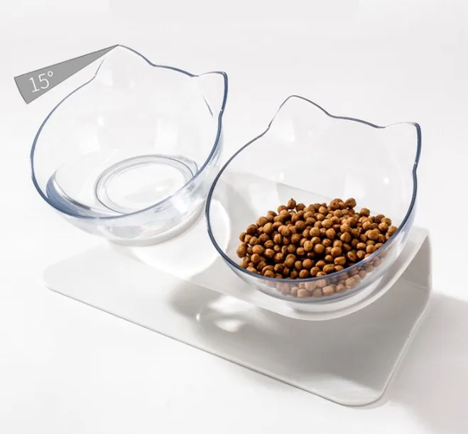 

Amazon Hot sells cat pet products 15-degree tilt elevated Ceramic glass black and white cat dog bowl and pet double bowls, Same as pictures