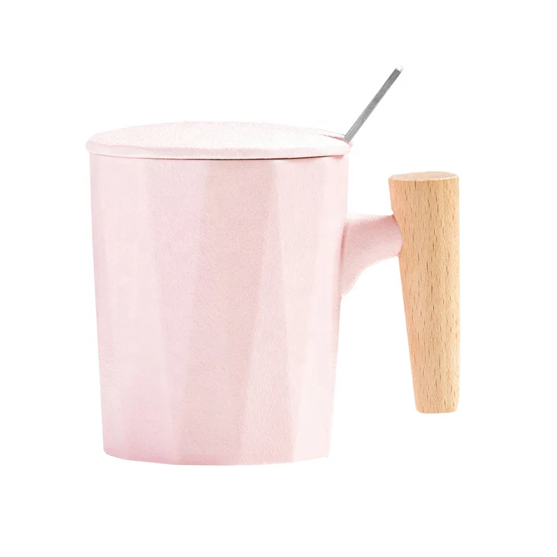 

Healthy and Eco-friendly Porcelain Personalised Mugs Ceramic Glazed Mug With Wooden Handle And Lid, Black,white,blue,pink