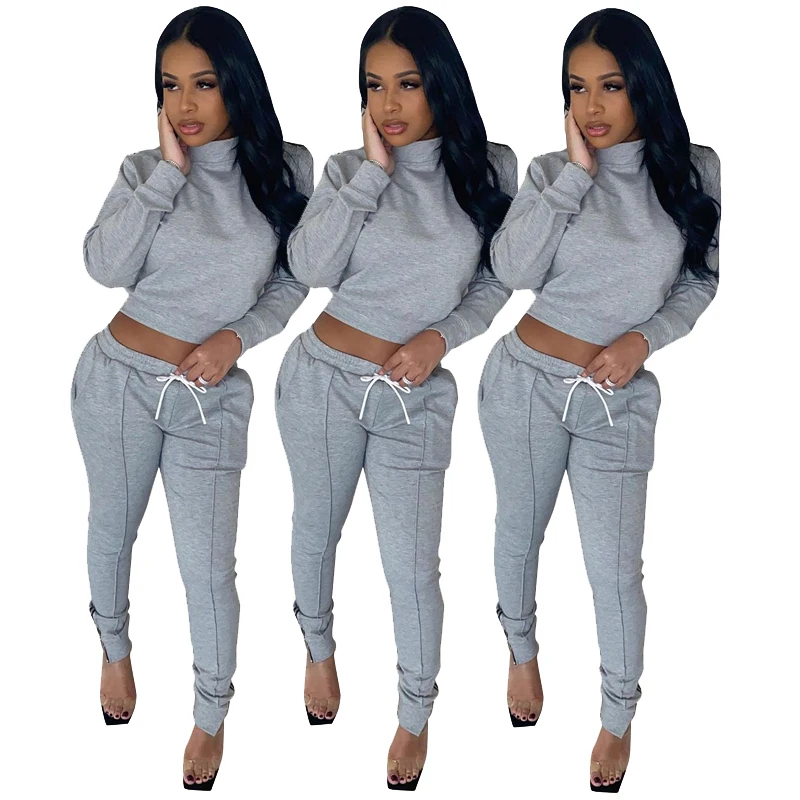 

2020 new autumn and winter models urban casual solid color show off two-piece sets