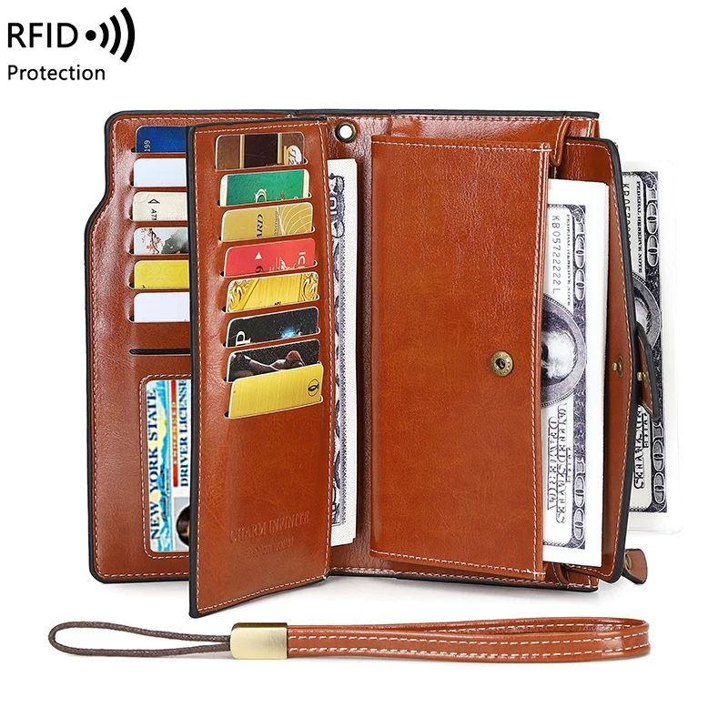 

2022New RFID women wallet card holder Ladies PU leather phone wallet Clutch carteras mujer Large Capacity Long rfid wallet women