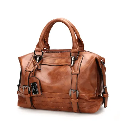 

RY01042 Luxury Boston Vintage Oil Wax Shoulder Handbags Soft Pu Leather High Quality Women Tote Bags