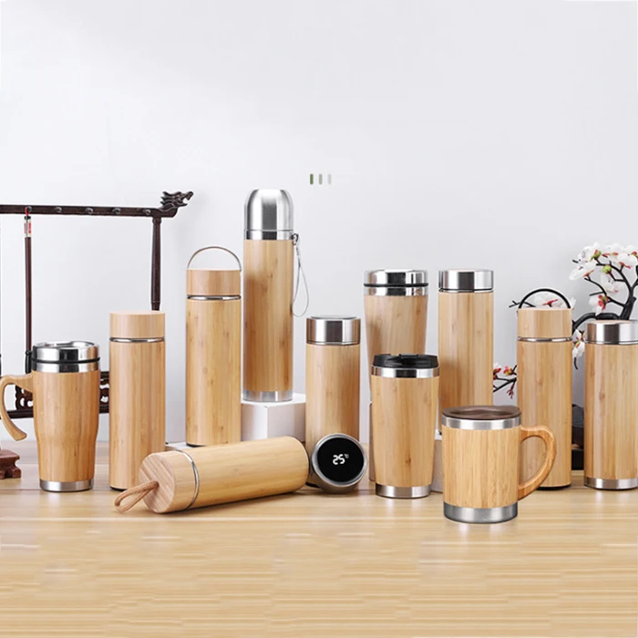 

DD383 Stainless Steel Natural Mugs Vacuum Coffee Office Cup Portable Drink Water Bottle Insulation Bamboo Flasks