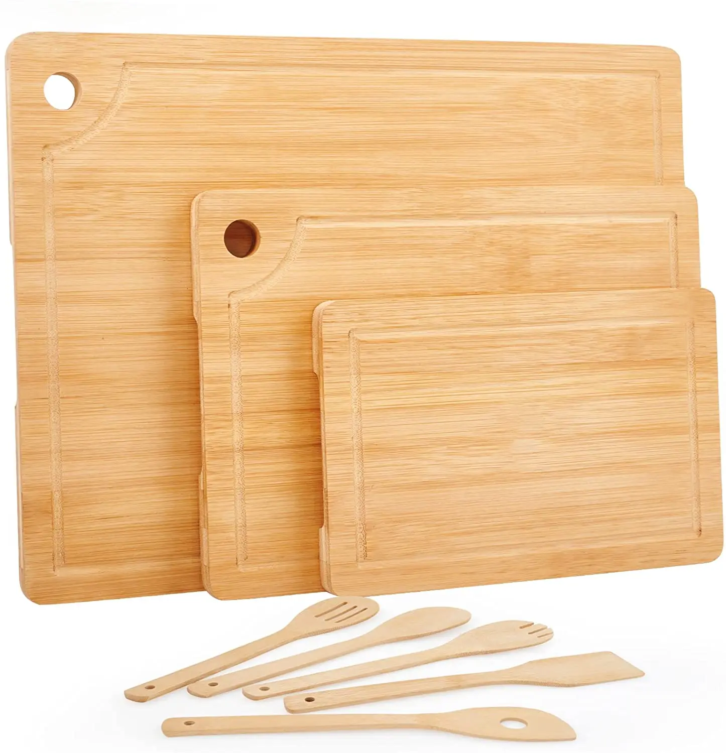 

Bamboo Cutting Board Set with Juice Groove (3 Pieces) Wooden Cutting Boards with Hole for Kitchen, Chopping Boards