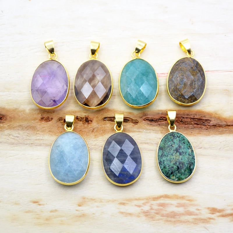 

Natural rose cut stone drop pendant electroplated fashion pendant charms crystal gold color gemstone jewelry for design, Multi
