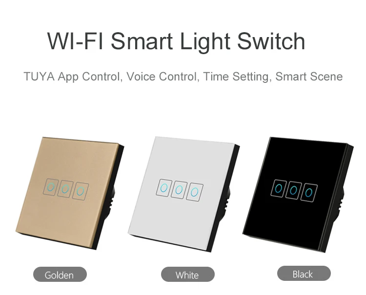 Tuya App 1/2/3 Gang OEM WiFi Led Light Switch Smart Home Wall Panel Touch Switch  for Google/Alexa Home