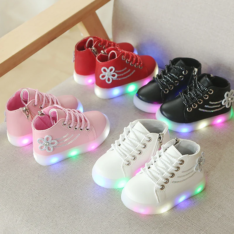 

2020 new style zip girl lighting flats school shoes for children
