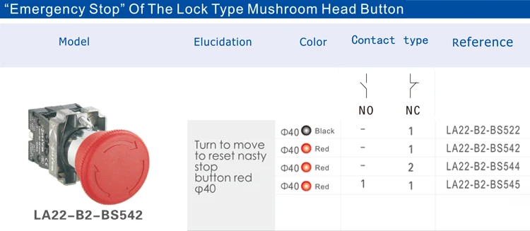 Push Button Rotation Lock B2 Series Head Diameter 40MM Push Lock Rotation Release Emergency Stop ...