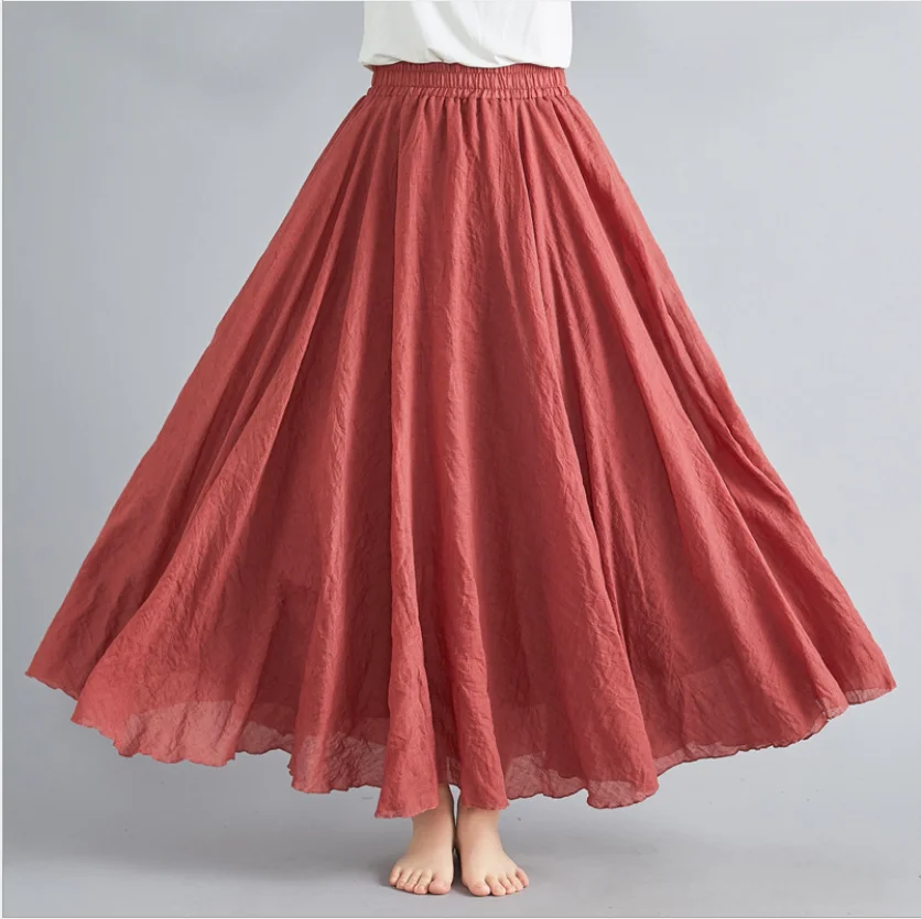 

Women's dress solid color ethnic style plus size cotton and linen skirt with Swing Skirt A-line skirt, Customized colors