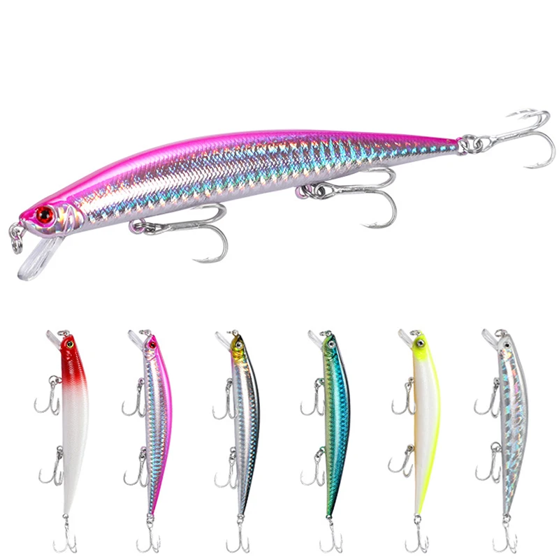 

125mm 12.5g Hard Lures Minnow Realistic Sinking Hard Baits Treble Hook Painted Minnow Fishing Lure, 6 colors