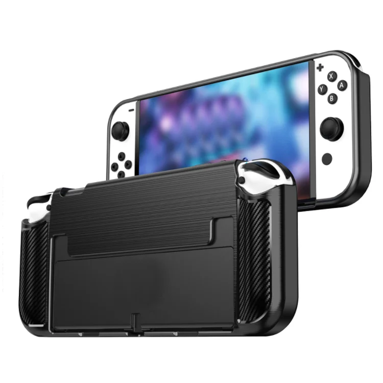 

Carbon Fibre Cover Case for Nintendo Switch Oled TPU Protective Back Cover Shock-Absorption Anti-Scratch Non-Slip Case
