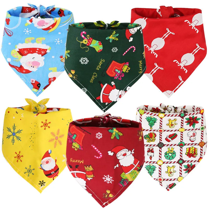 

Manufacturer Dog Cat Christmas Cotton Printed Scarf Pet Dress Up Triangle Saliva Towel Dog Bib Decoration