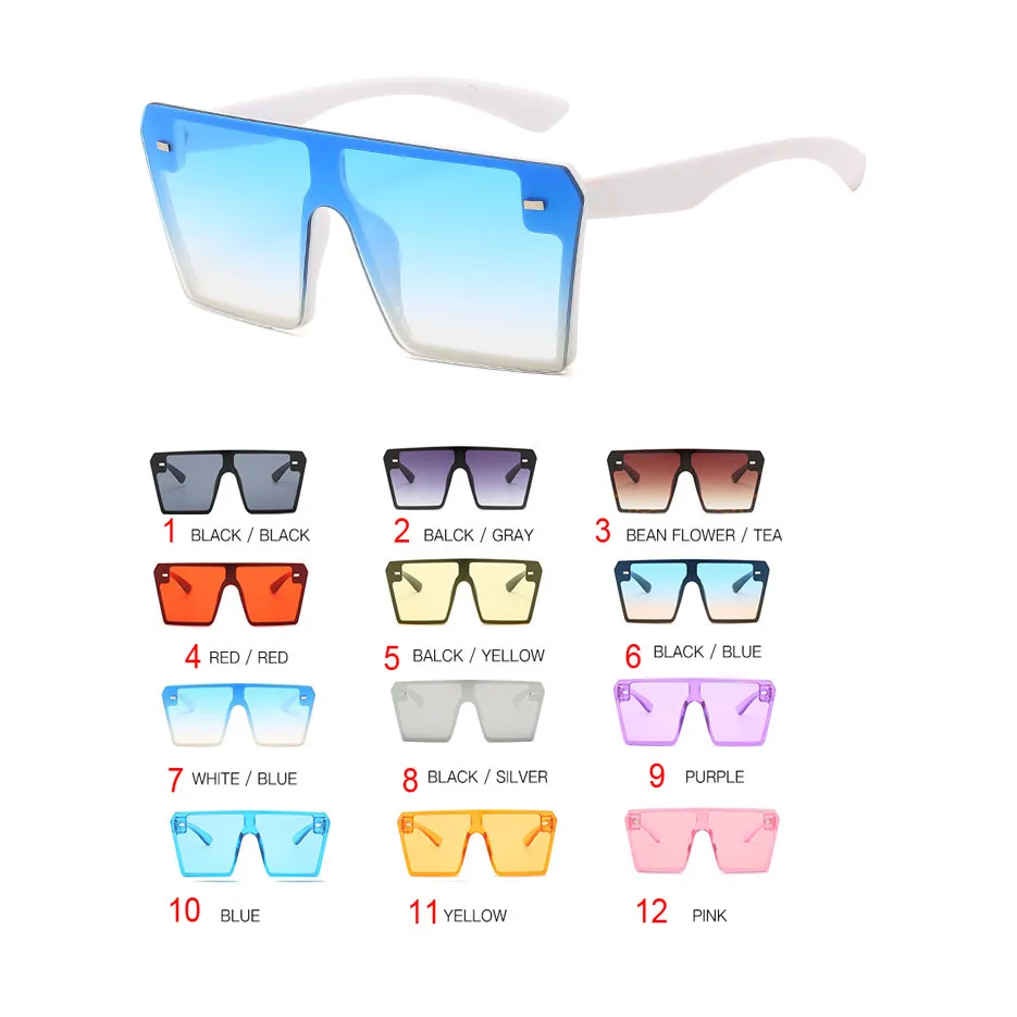 

Hot Selling Flat Top Sunglasses Women Square Sun Glasses Rivet Mirror Shades Gradient UV400 Street Eyewear TY0070