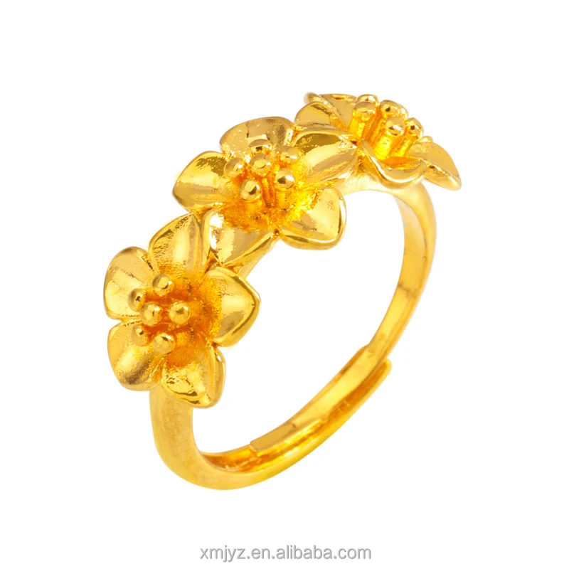 

Live Source Korean Fashion And Elegant Three Plum Ring Brass Gold-Plated Ring Female Factory Direct Sales