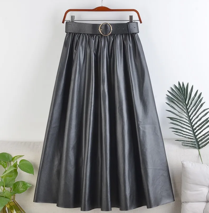 

Women Casual Skirt New Bust Wholesale PU Leather Oversized A-line Long Skirt, Different colors and support to customized