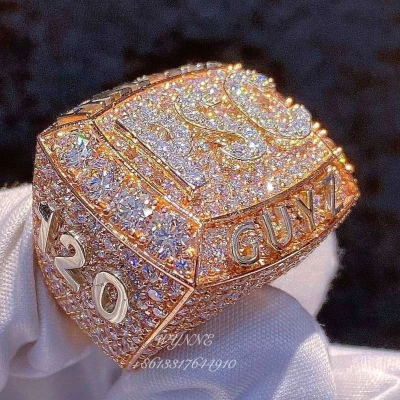 

2021 Personal Custom Real 14K Solid Gold Full Iced Out Moissanite Diamond Champion Men Rings Championship