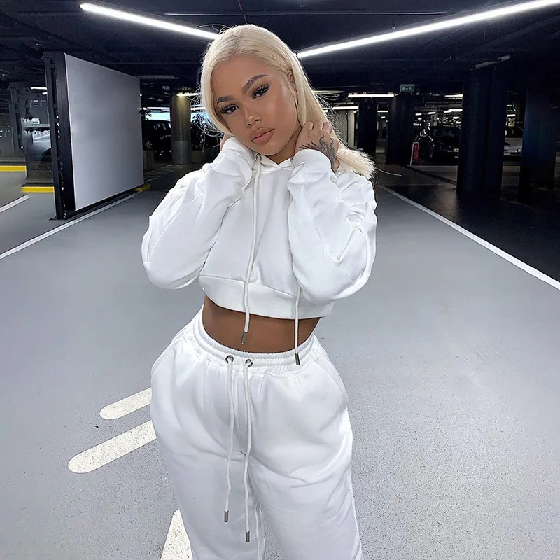 

Women Two Piece Sweat Set Hoodie Crop Tops Sweatshirt High Waist Long Harem Pants Jogger Short Hoodies Suit Outfits Tracksuit