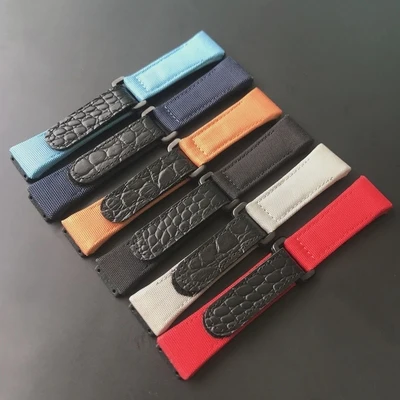 

Top Quality 25mm Nylon Canvas With Crocodile Leather Watchband For RM011 RM056 Watch Strap Bracelet screw type