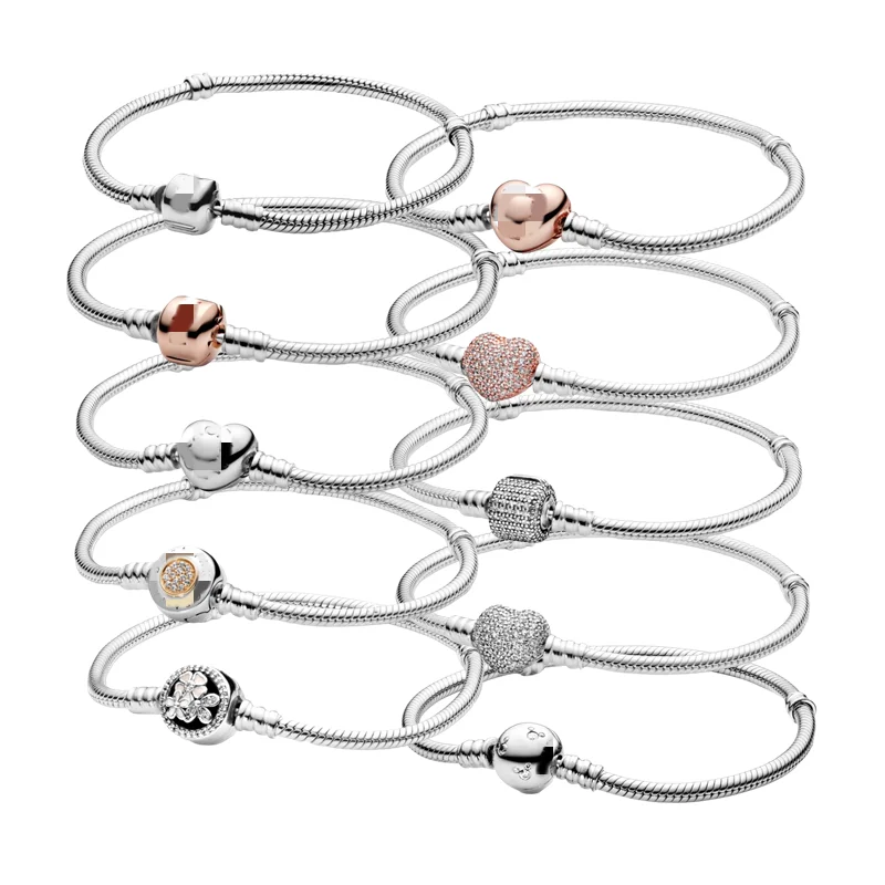 

Factory Wholesale Charms Beads Bangles 925 Sterling Silver Bracelet DIY Zircon Charms Gift For Women, Silver color