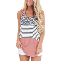 

Women's O-neck Sleeveless Leopard Color Block Tank top Comfy Stripe Round Neck Camis Shirts