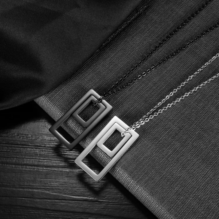 

Geometric Squared Minimalist Stainless Steel Baguette Necklace Bff Men Necklace
