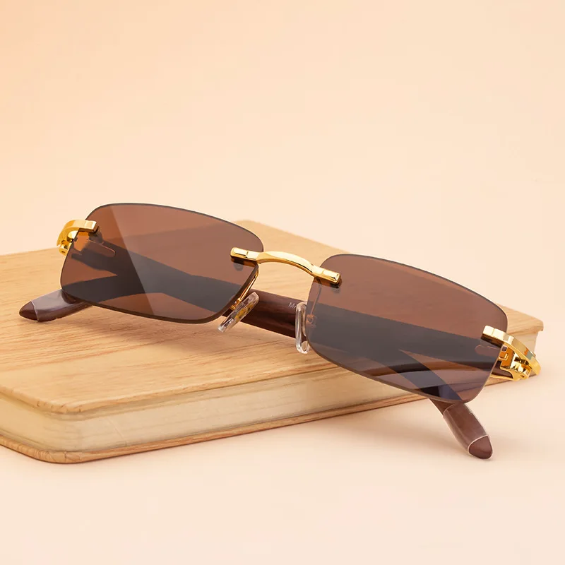 

LEMON European American Fashion Rimless Log Slingshot Mirror Leg Sunglasses Male Fashion Sunglasses Female Europe Tide