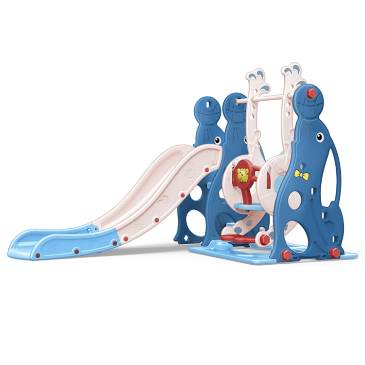 

Hot Selling Multifunctional Toys Playground Set 3 In 1 Indoor Plastic Slide And Swing Set, Blue,pink,green