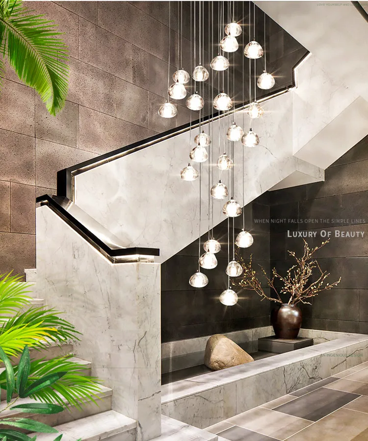 美国现代双楼梯灯流星雨水晶灯单头水晶 led灯为家庭