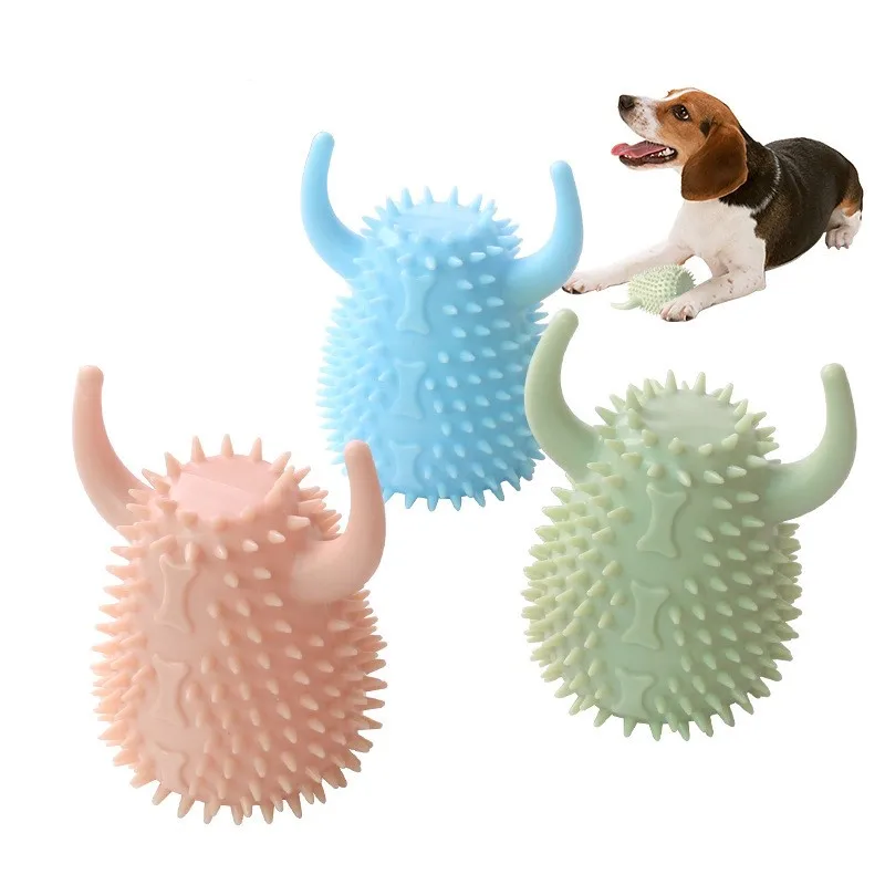 

Hot Sale TPR Dog Toy Pet Puppy Soft Durable Chew Squeaky Toothbrush Teeth Cleaning Chew Toys, 3 colors