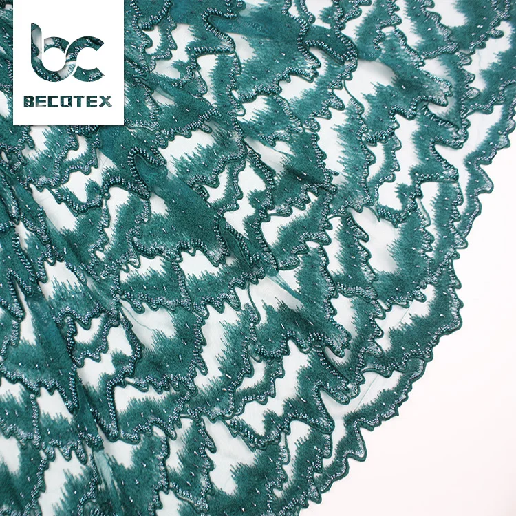 

newest emerald green lacing beads french beaded net lace fabric 5yards african for wedding, Customized