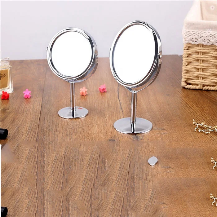 

BEAU FLY Double Sides Standing Mirror Magnifying Round Metal Desktop Cosmetic Mirrors, Silver