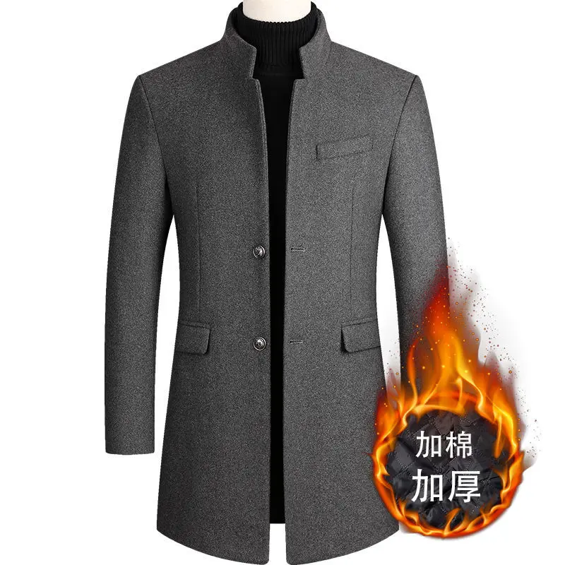 

Fashion Men's Clothing Woolen Jacket Coats Wool & Blends Winter Coat Mid-Long Trench Classic Solid Thickening Big Tall Coat