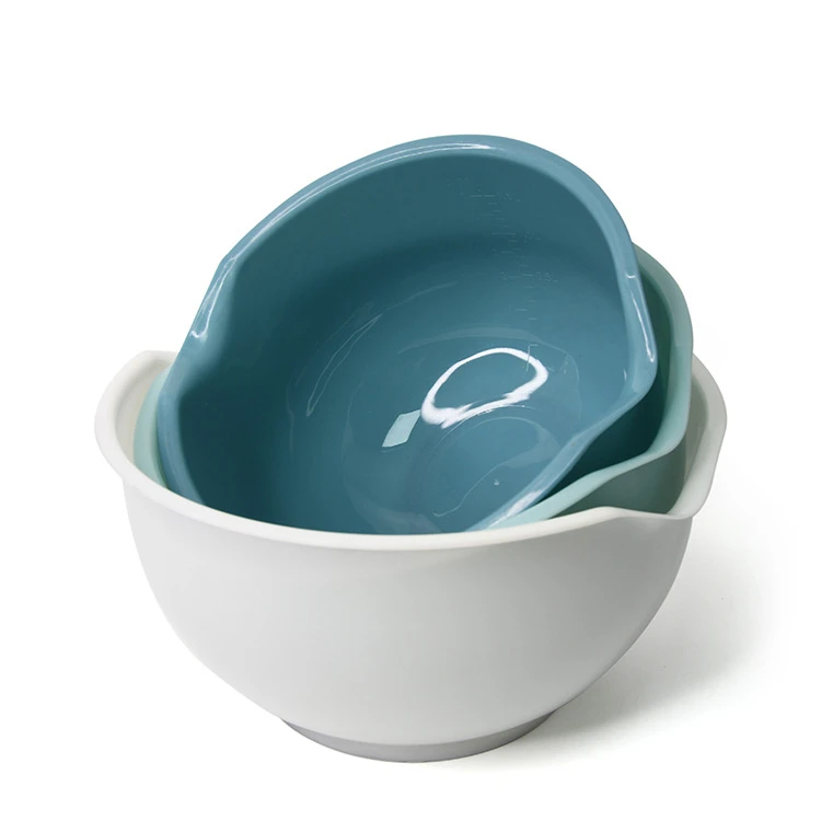 

Sky blue nesting 3 piece plastic mixing bowls set for salad and baking
