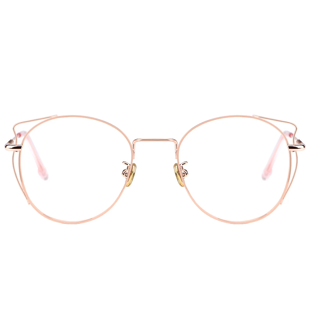 Retro Round Cat Ear Full Rim Glasses Optical Metal Alloy Frame For