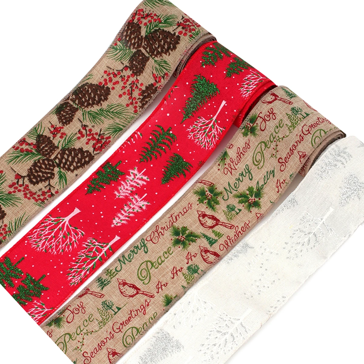 

Christmas Glitter Linen Ribbon Pine Pattern Webbing For Hair Accessories DIY Sewing Supplies Crafts Linen Fabric For Tablecloth