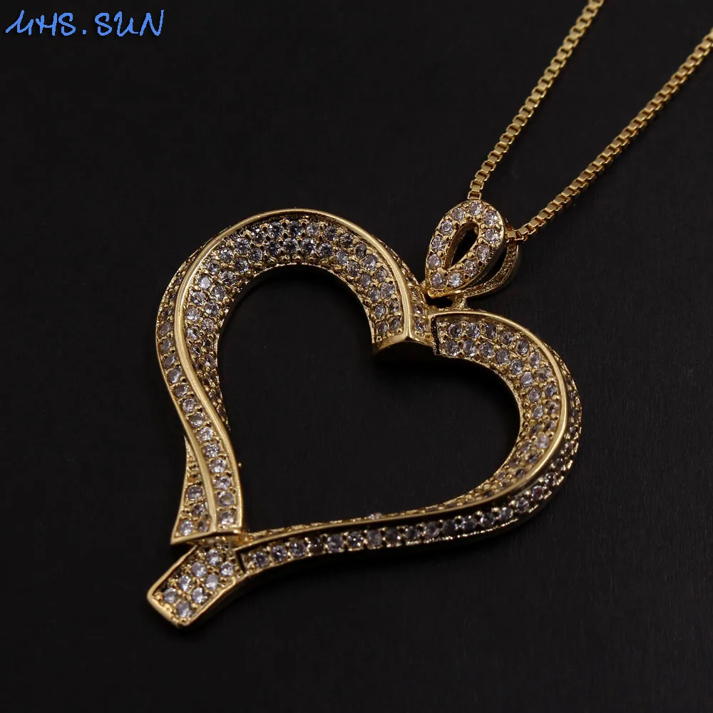 

MHS.SUN Wholesale Valentine's Day Cubic ZIrconia Jewelry Fashion Women Heart Pendant Necklace Gold Plated Copper Chain Chokers