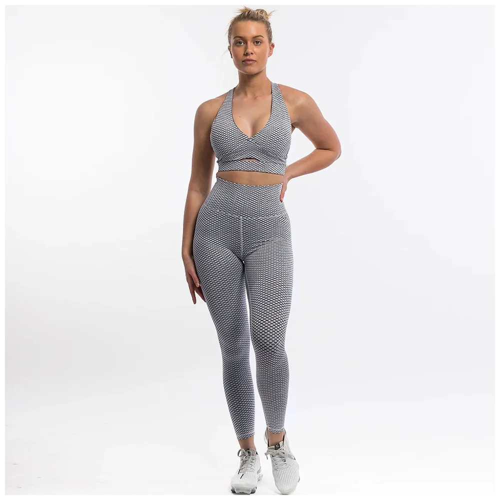 

Best Selling Hollow Seamless Yoga Suit Mesh Stretch Gym Bra And High Waist Legging Suit Sexy Peach Hip Sportswear Set