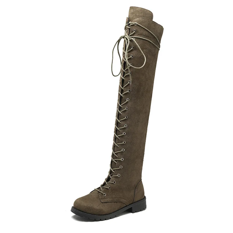 

Factory Sale Sexy Women's Roman Boots Plus Size Square Heel Round Toe Frosted Cross Strap Ladies Over The Knee Boot