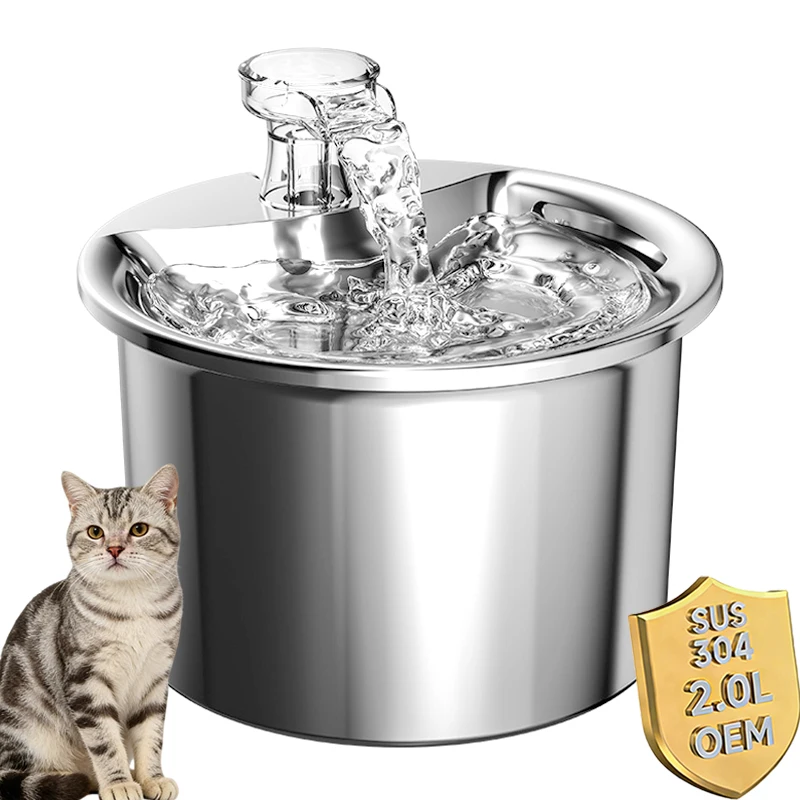OEM 2L Stainless Steel Automatic Filter Cat Water Fountain Pet Water Dispenser Smart Pet Drinking Fountain With Faucet Drinker