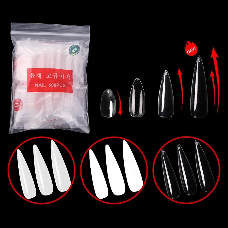 

Long Almond Stiletto False Nails Tips Full Cover Professional Fake Nail Art Tip Transparent DIY Salon Tools Manicure