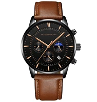 

GOLDEN HOUR Wholesale Custom Logo relogio masculino Waterproof Chrono luxury Quartz Leather man watches top 2019 wristwatches