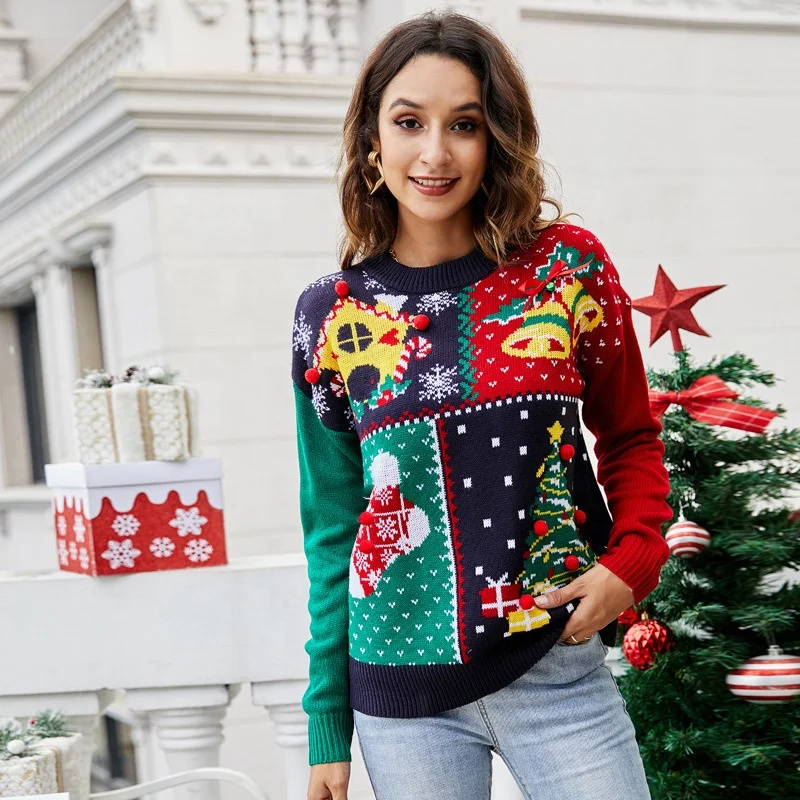 

Holiday Snowflake Christmas Tree 3d Jacquard Pullover Sweater Acrylic Xmas Jumpers 2023 Knitted Ugly Christmas Sweater