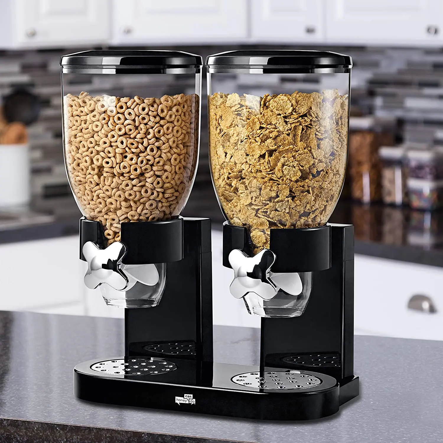 

eco-friendly double heads acrylic candy cereal dispenser, White/black